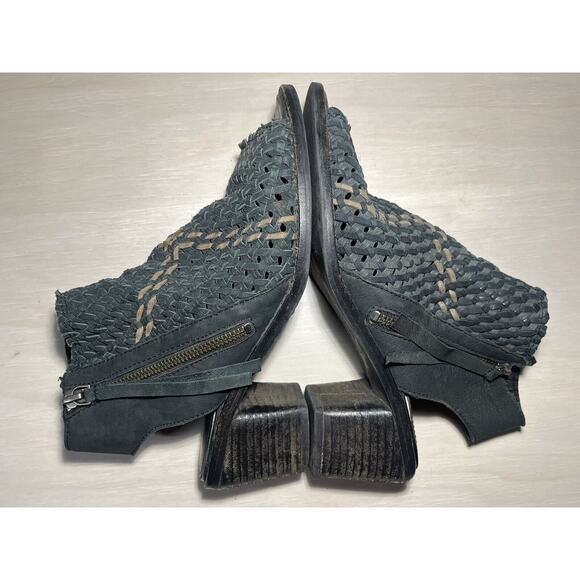 Sam Edelman Cooper Leather Sandals Size‎ 8.5 Black Taupe Woven Bootie Peep Toe - Picture 3 of 8